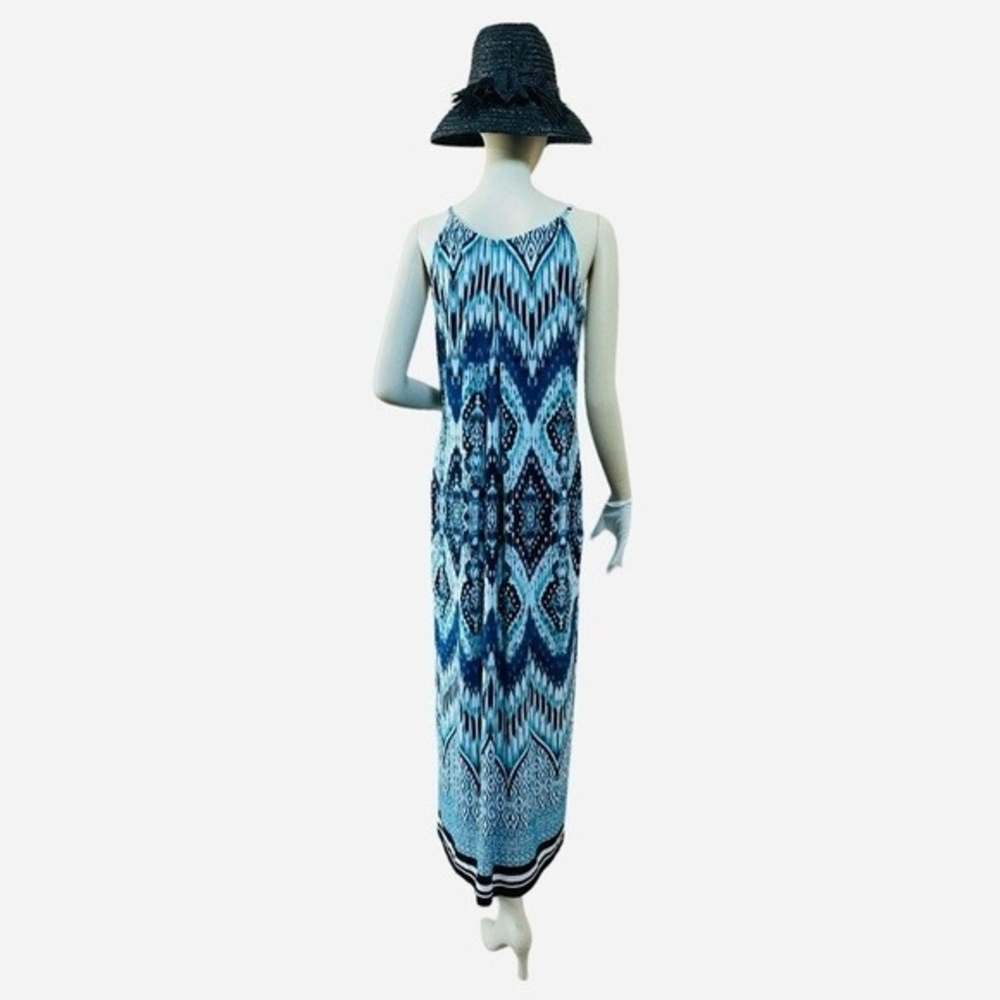 Enfocus Studio Women Maxi Dress 6 Emerald Print Blue Green White Boho Sleeveless - Picture 6 of 13